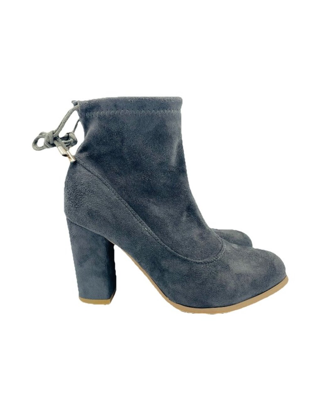JC Boots Womens Size 6 Gray Heeled Booties Lace Strappy Stretch Comfort Slip On